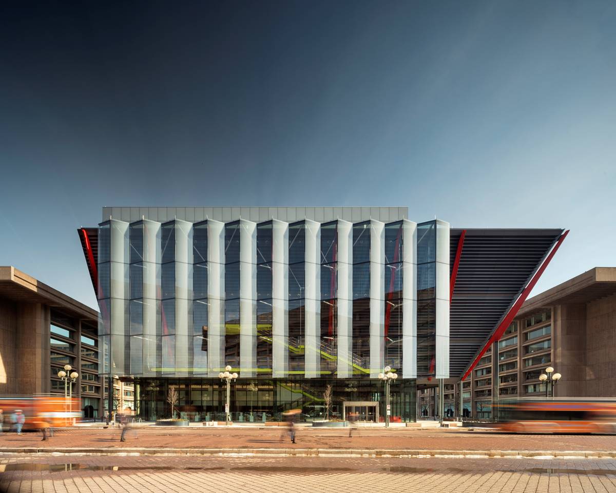 The exterior of the famous International Spy Museum in Washington DC, highlighting its modern design and intriguing exhibits.